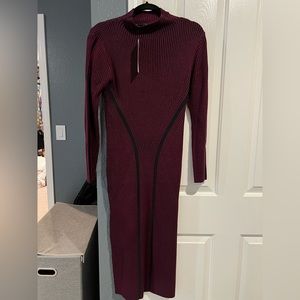 Maroon ribbed bodycon midi dress. Slimming fit.